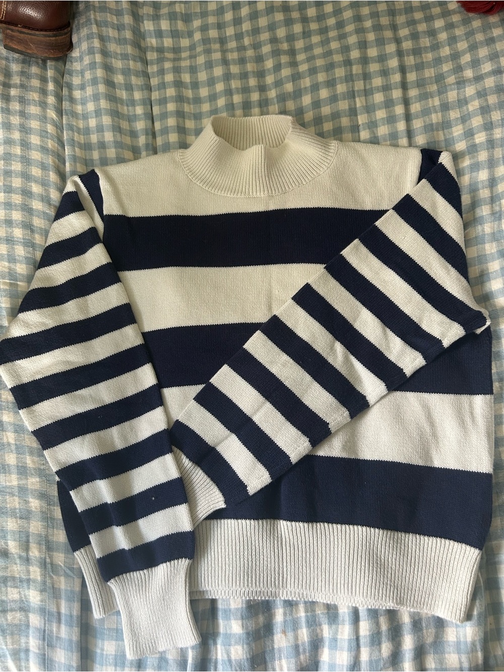 J. Crew Striped Navy and White Turtleneck Sweater